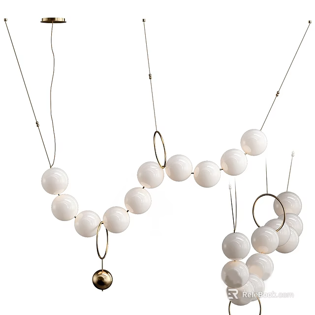 Modern Minimalist Chandelier With White Spherical Lights And Metal Hanging Rings 3d model 