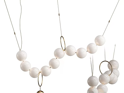 Modern Minimalist Chandelier With White Spherical Lights And Metal Hanging Rings 3d model