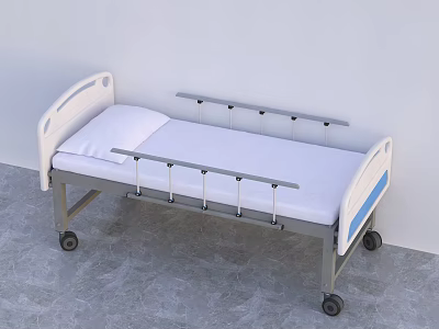 Single Bed with White Mattress Side Rails Headboard and Rolling Wheels 3d model