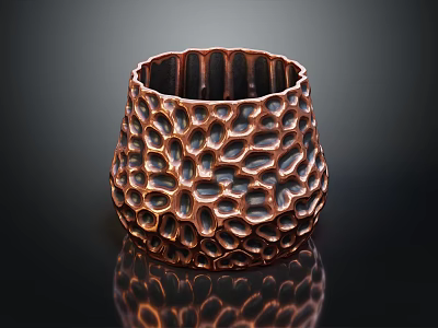 Metallic Copper Vase With Intricate Honeycomb Texture On Black Background And Reflection 3d model