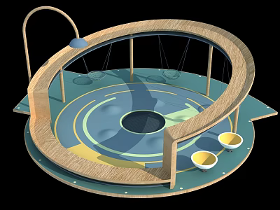 Colorful Children's Play Area With Wooden Frame Swings Bowl Seats And Circular Floor 3d model