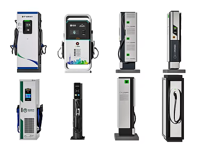 Modern Electric Vehicle Charging Stations With Various Designs And Functional Features 3d model