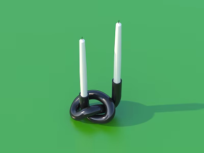 Decorative Black Knot Design Candle Holder With Two White Candles 3d model