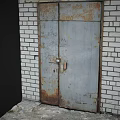 Old Rusty Metal Double Door Furniture With White Brick Wall And Cement Floor