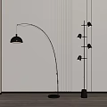 Modern Arched Floor Lamp With Sleek Metal Design And Striped Wall Background