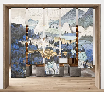 New Chinese Style Gauze Curtain Tea Room Study Door Curtain Cloth Curtain Hanging Curtain Partition Curtain Shelter Curtain 3d model