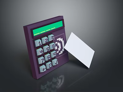 Purple Calculator With Green Display Screen Numeric Keypad And White Card 3d model