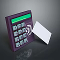 Purple Calculator With Green Display Screen Numeric Keypad And White Card