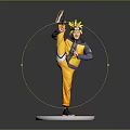 Character In Yellow And Black Outfit With Crown In One Legged Stance On White Base