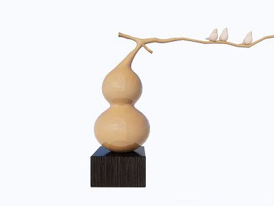 Decorative Ornament Set with Gourd Shaped Body Black Base and Branch with Small Birds 3d model