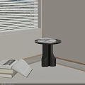 Modern Dark Side Table Design With Stacked Books In Living Corner 3d model