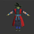 Game And Movie Character With Spiky Black Hair Red Robe Blue Sash And Blue Wristbands