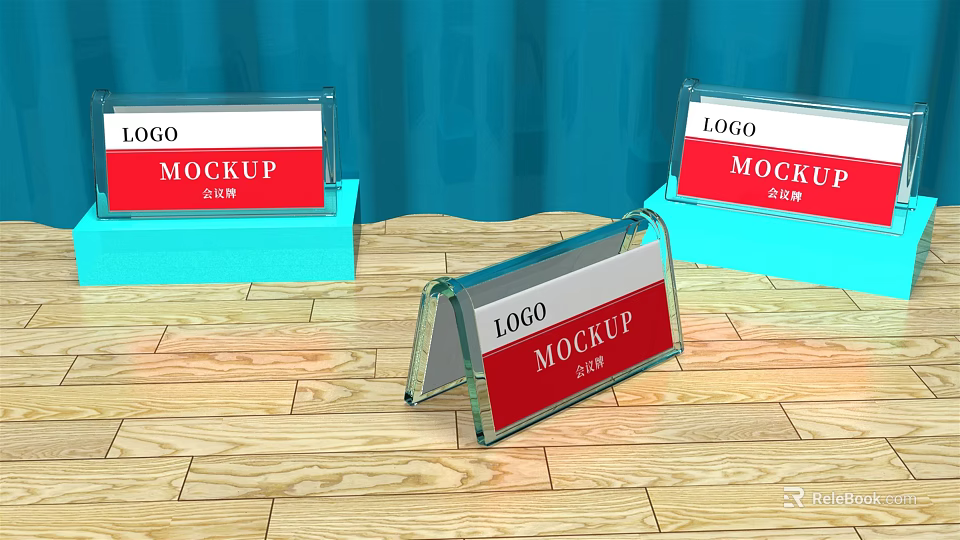 Business Equipment Transparent Acrylic Company Signs With LOGO Display On Wooden Floor 3d model 