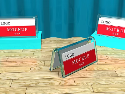 Business Equipment Transparent Acrylic Company Signs With LOGO Display On Wooden Floor 3d model