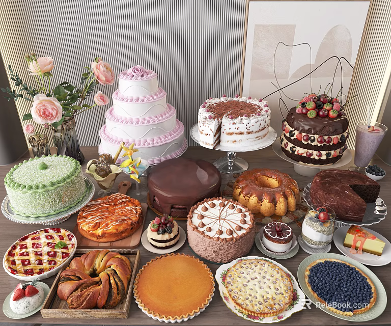 Assortment Of Tasty Cakes And Pastries On 3d model 