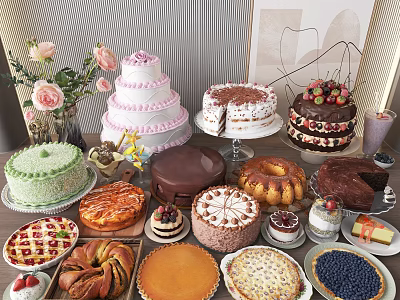 Assortment Of Tasty Cakes And Pastries On 3d model