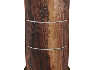 Modern Wooden Bedside Table With Cylindrical Structure And Metal Accent Bands 3d model