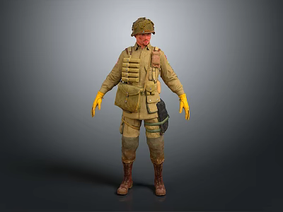 3D Military Character In Uniform With Helmet Tactical Vest Yellow Gloves And Boots 3d model