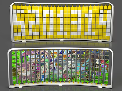Curved Security Barriers With Yellow White Grid And Colorful Pattern Design 3d model