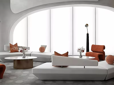 Modern Lounge Area Interior With Comfortable Sofa Coffee Table And Floor Lamp 3d model