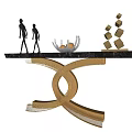 Modern Console Table With Human Figure Statues Fruit Bowl And Geometric Decor 3d model