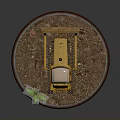 Vintage Bulldozer Model Displayed On Circular Wooden Base With Dirt Gravel And Fern Plant