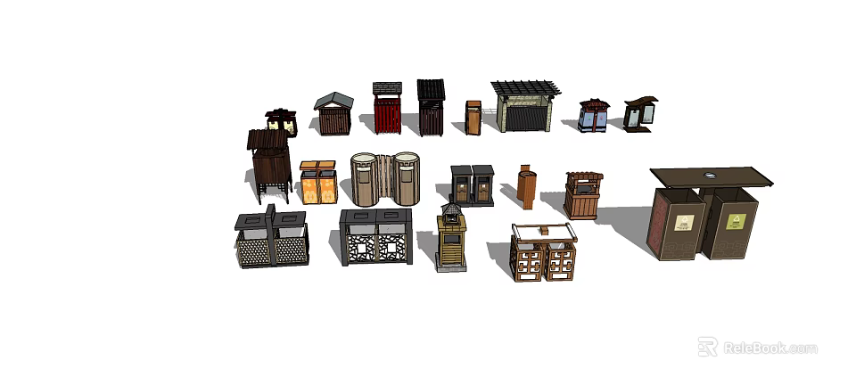 Different Types of Public Facilities Design Models with Kiosks Mailboxes and Lockers 3d model 