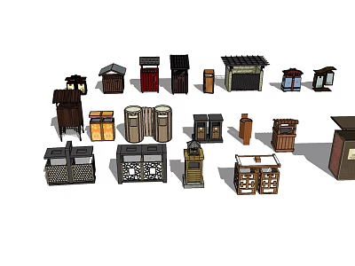 Different Types of Public Facilities Design Models with Kiosks Mailboxes and Lockers 3d model