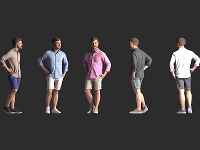 Man in Different Casual Outfits Standing in Various Poses Against Black Background 3d model