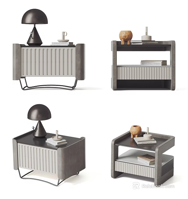 Modern Bedside Tables With Storage Shelves Table Lamp And Decorative Items 3d model