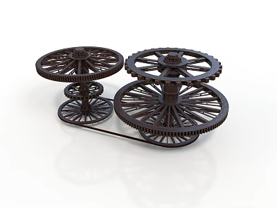 Industrial Metal Gear Mechanism With Multiple Spoked Wheels And Support Structure 3d model