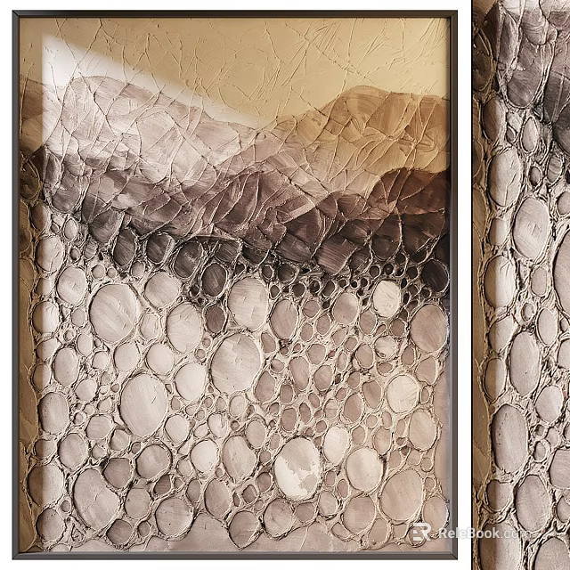 Abstract Painting With Layered Rock Textures And Bubble Patterns In Beige Gray Tones 3d model 