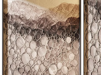 Abstract Painting With Layered Rock Textures And Bubble Patterns In Beige Gray Tones 3d model