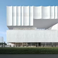 Modern Museum Building With White Stone Facade Overhanging Structure And Surrounding Greenery