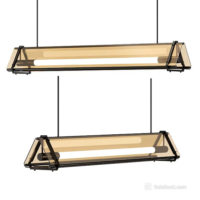 Modern Rectangular Pendant Lights With Black Metal Frame And Beige Shade 3d model