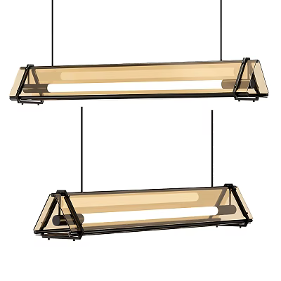 Modern Rectangular Pendant Lights With Black Metal Frame And Beige Shade 3d model