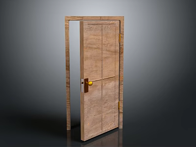 Wooden Door With Golden Handle And Natural Wood Design For Interior 3d model