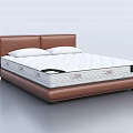 Double Bed Featuring Brown Leather Double Cushioned Headboard White Quilted Mattress And Two White Pillows