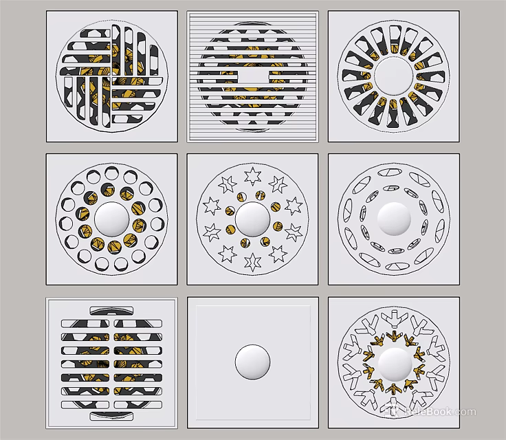 Bathroom Accessories Floor Drains With Various Decorative Patterns For Home Use 3d model