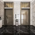 Modern Elevator Lobby With Marble Walls Polished Floors And Elevator Doors 3d model