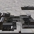 Rural Winter Village Scenery With Snow Covered Rooftops And Bare Tree