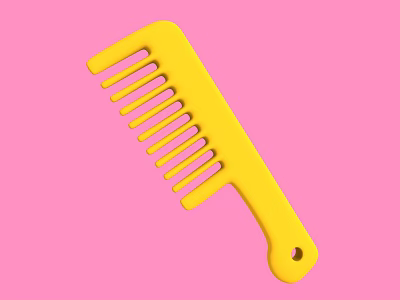 Bright Yellow Plastic Comb With Handle For Hair On Pink Background 3d model