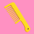 Bright Yellow Plastic Comb With Handle For Hair On Pink Background
