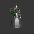 Rocket Engine Model With Complex Pipes Structure Conical Base Grid Texture Metallic Finish Dark Background