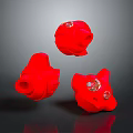 Three Red Aquatic Animals With Transparent Details On Dark Reflective Surface