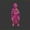 Terracotta Style Seated Tribal Game Character Holding Staff And Patterned Clothing