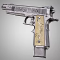 Intricately Engraved Silver Pistol Featuring Decorative Wooden Grip And Floral Patterns