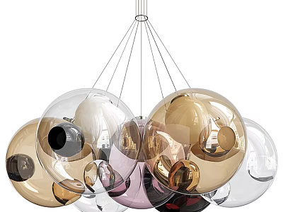 Modern Chandelier With Multiple Colored Spheres In Transparent And Metallic Tones 3d model