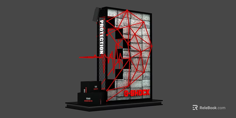 G SHOCK Fashion Week Display Installation Featuring Red Geometric Lines And Black Design 3d model 