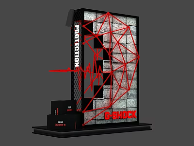 G SHOCK Fashion Week Display Installation Featuring Red Geometric Lines And Black Design 3d model
